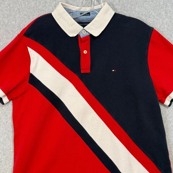 Vtg Tommy Hilifger Pique Polo Shirt Size L Campus Preppy Diagonal Stripe Y2K 90s - Picture 3 of 16